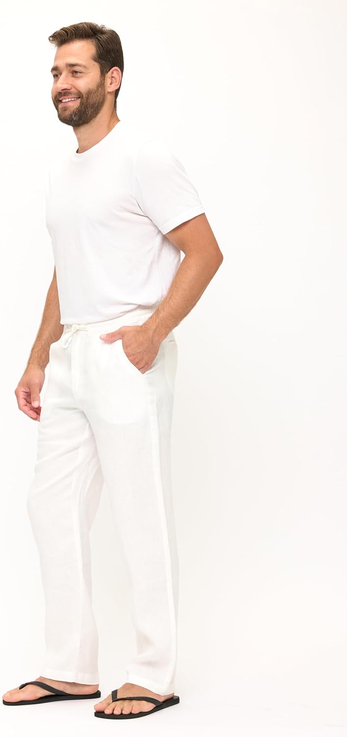 Men's Casual 100% Linen Pants with Drawstring and Elastic Waist - Image 6