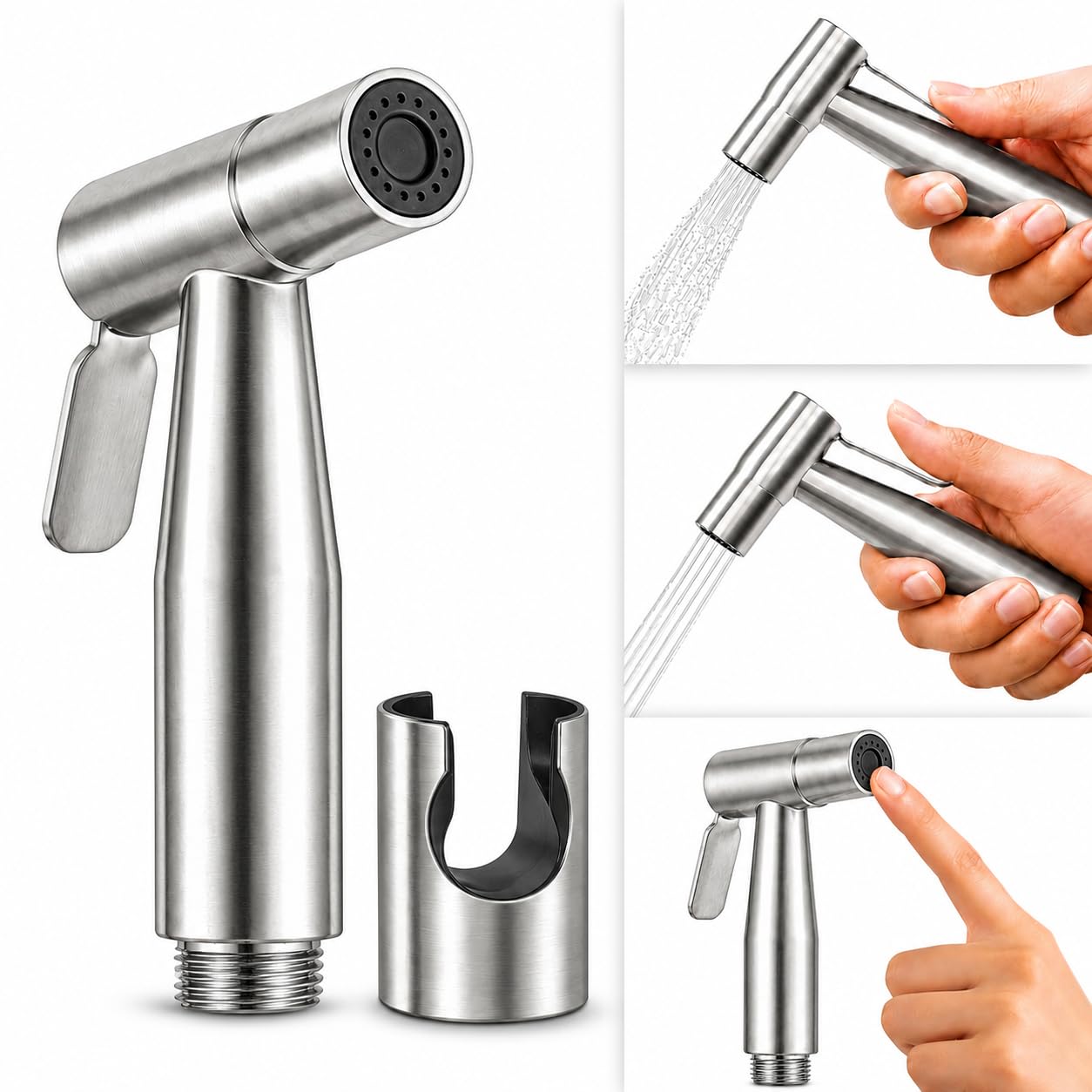 PulGos ABS Health Faucet Jet Spray Gun with Holder, Self-Cleaning Nozzle