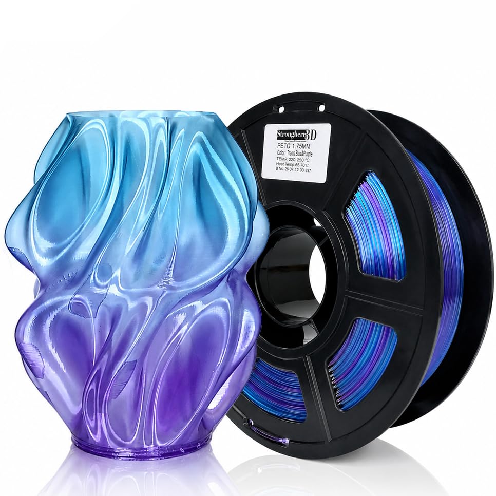 Image of PETG Translucent 3D Printer Filament,Blue to Purple,PETG 1.75mm Filament Lamp Covers, Bubble-Free, Low Warping and Stringing, No Tangle,Net Weight 1kg