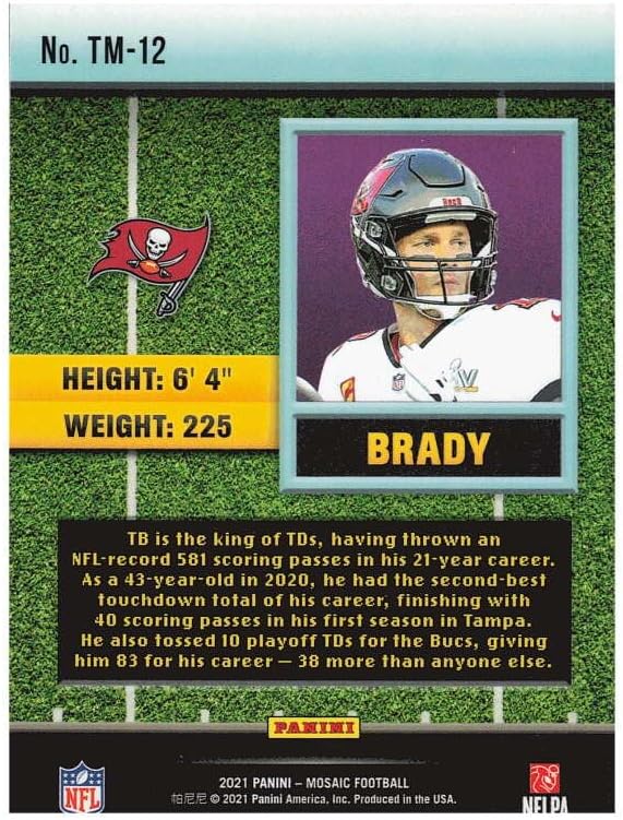 Miniatura 2 de 2021 PANINI MOSAIC TOUCHDOWN MASTERS 12 TOM BRADY TAMPA BAY BUCCANEERS FOOTBALL OFFICIAL TRADING CARD OF THE NFL