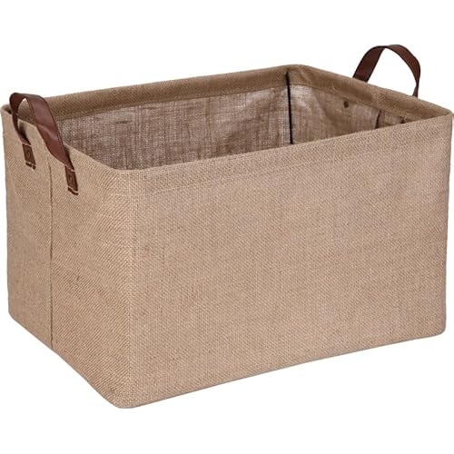 Sea Team - Cesta de almacenamiento cuadrada de yute con soporte de marco interno - Organizador estructurado de 42x30x25cm para estantes, armarios, decoración del hogar