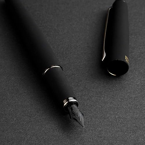 Vista 13 de Hongdian 517D - Pluma estilográfica negra mate, punta extrafina, serie Warrior, diseño clásico con convertidor y caja de metal