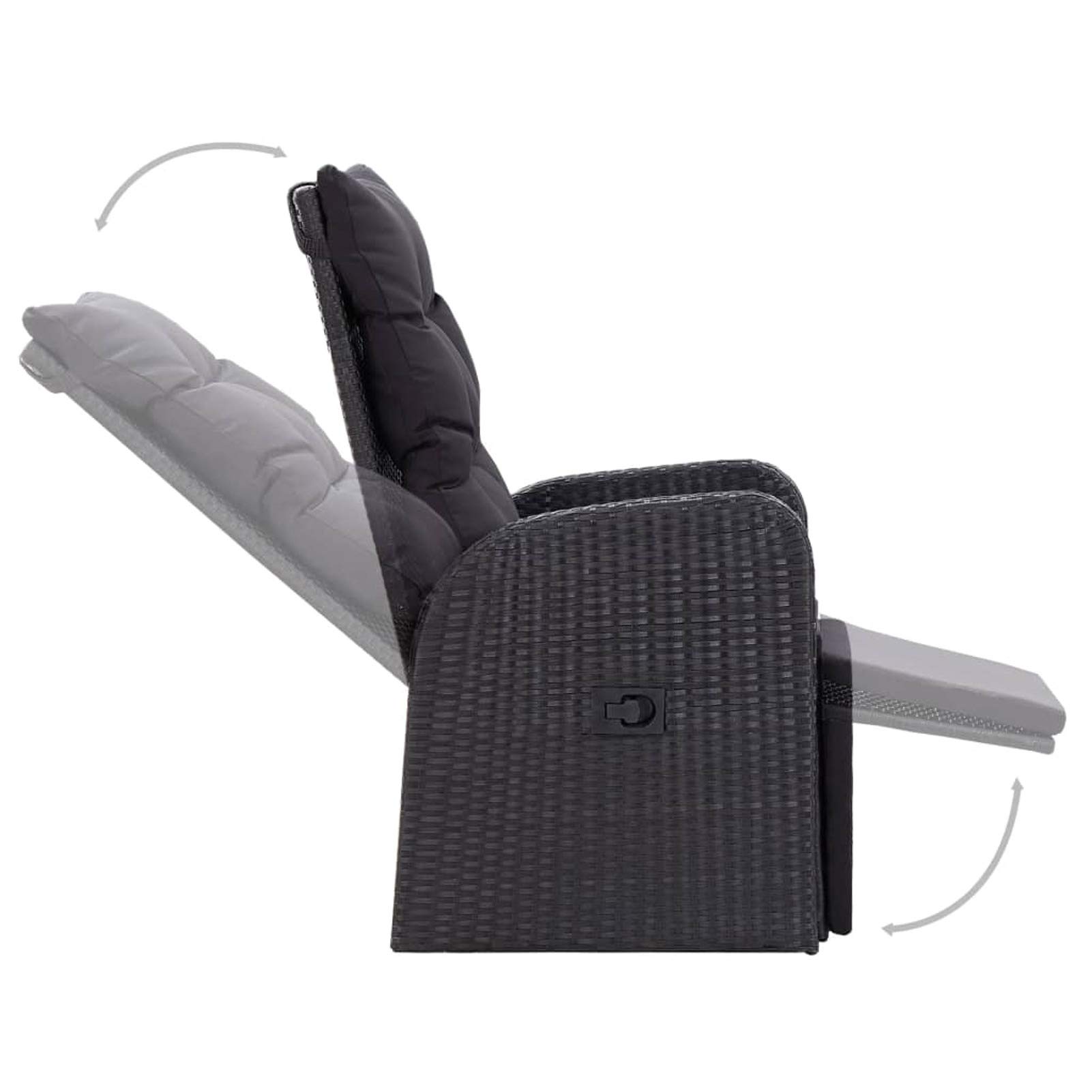 Tidyard Sedia da Giardino Reclinabile in Polyrattan Nero con Cuscini, Poltrona da Esterno Reclinabile in Rattan, 57x73x105 cm