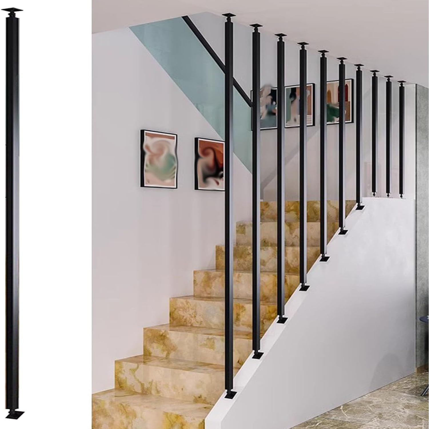 Rampe d'escalier en métal noir 110cm Garde-corps modulable A01 pour intérieur