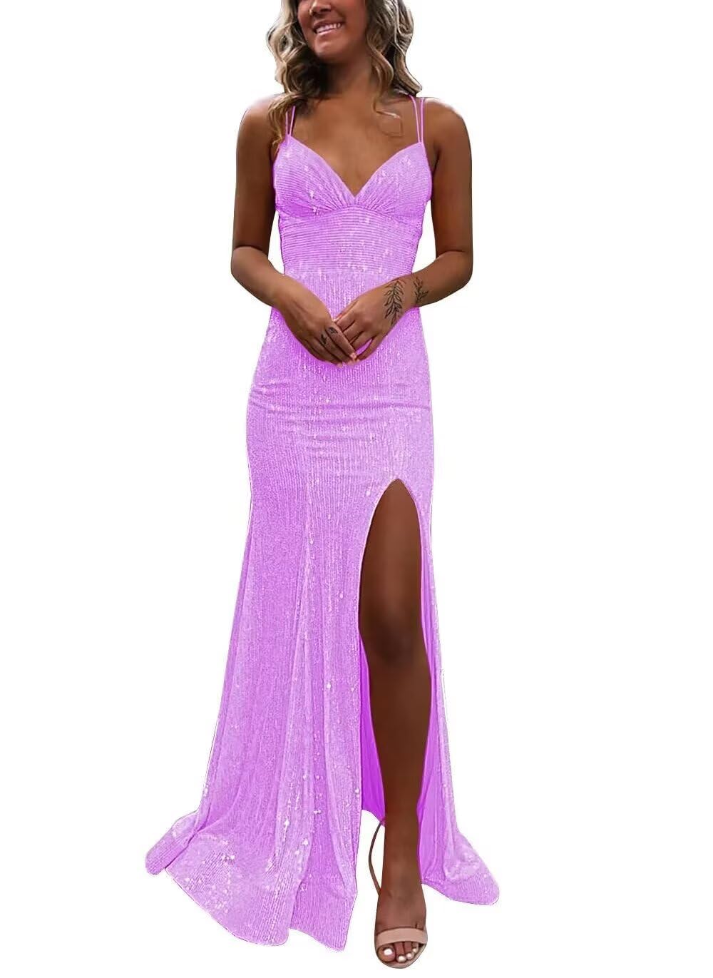 Sequin Prom Dress 2026 V Neck Sparkly Mermaid Formal Dress Long Evening Party Gowns PUS045
