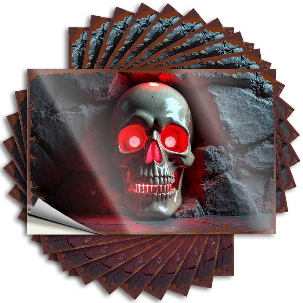Spooky Skull with Glowing Red Eyes in A Dark Cave Home Gym Decor Snarky - Saying Door Waterproof Decal(12X18CM)