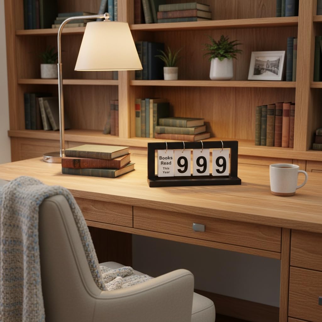ZYZX Wooden Books Read This Year or Month Tracker Display Stand - with Flip Numbers Border, Suitable for Teachers, Students, Classrooms, Libraries, Home Office Decoration Gifts - Image 3