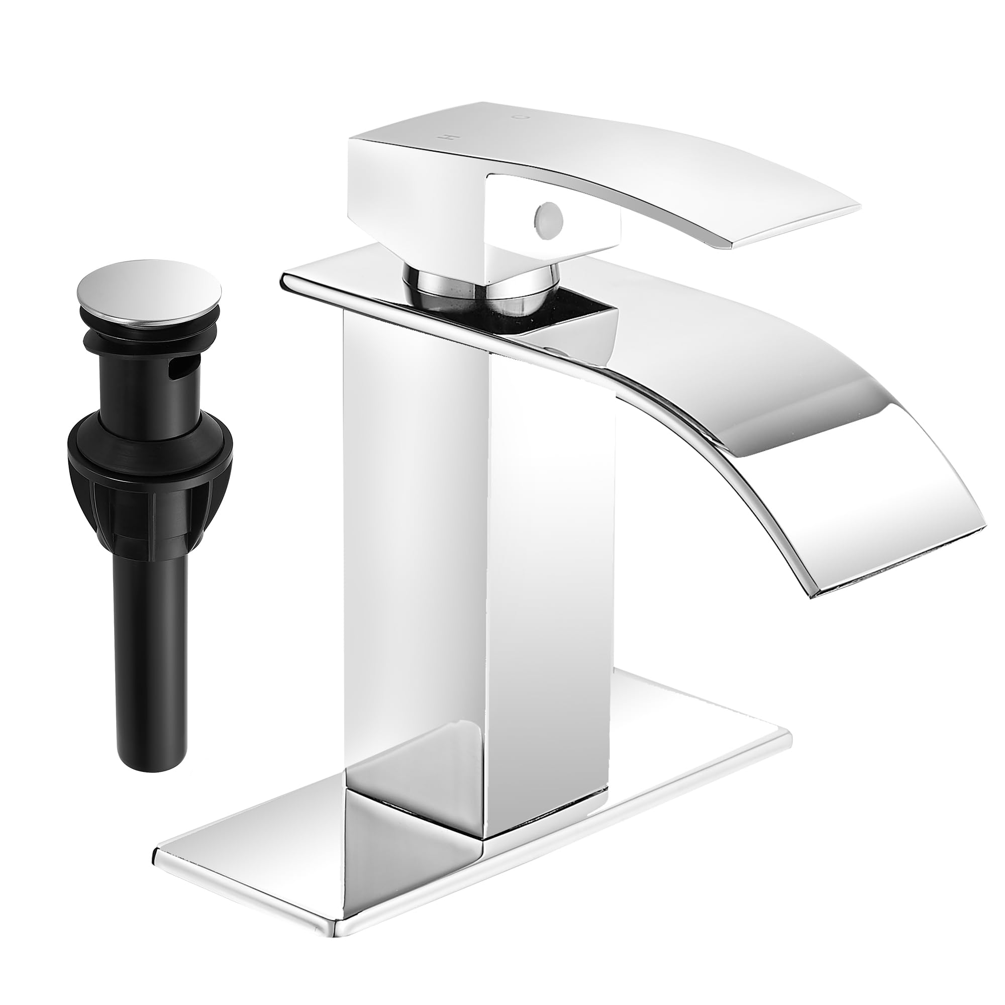 Nfusrxmbk Chrome Black Waterfall Bathroom Faucet Lavatory Single Handle 1 Or 3 Hole Bathroom Sink Faucet Washbasin Faucet With Deck And Pop-Up Drain (, Short)
