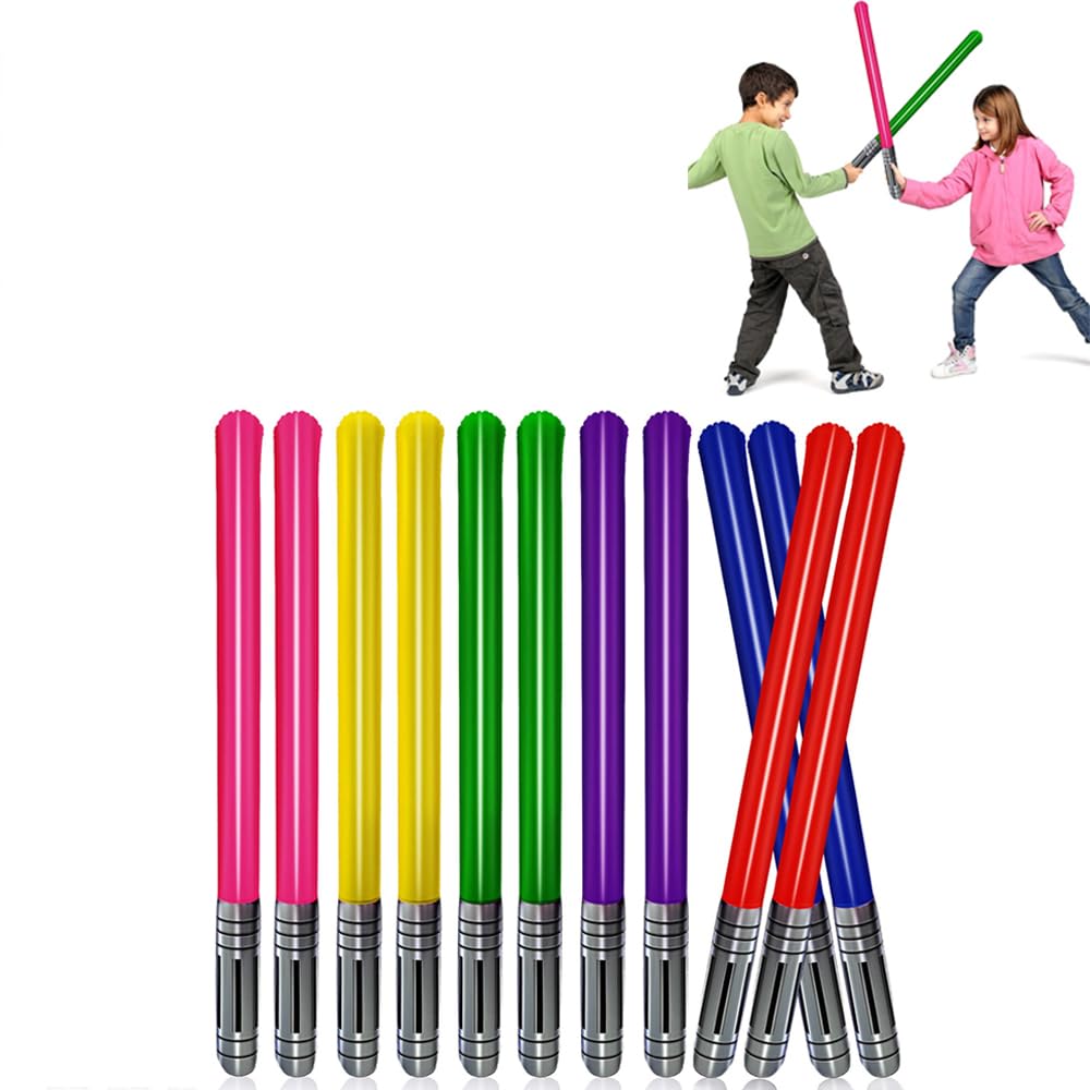 Azonee Inflatable Light Saber Sword Toys Set for Star Wars Themed Party, Cosplay Favors (12 Pieces)