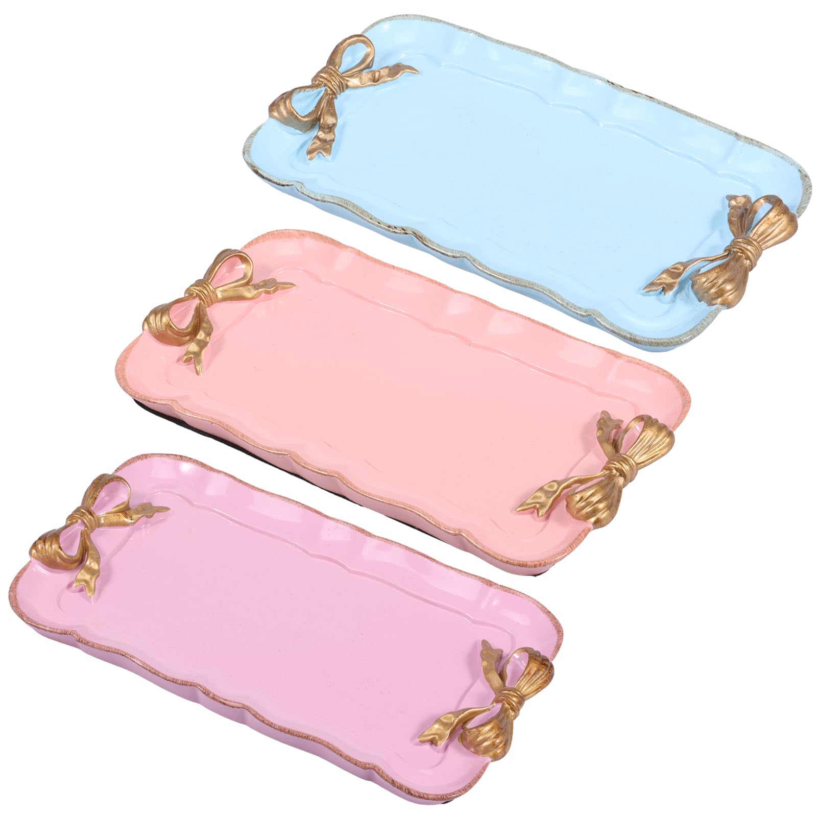 Ghshanog Colorful 3Pcs Vintage Decorative Tray,Resin Candle Plates And Trays,Decorative Trinket Dish For Dresser, Rectangle Jewellery Plate Rings Bracelets Earrings Holder For Cosmetics Perfume Soap Dispenser(Colorful)
