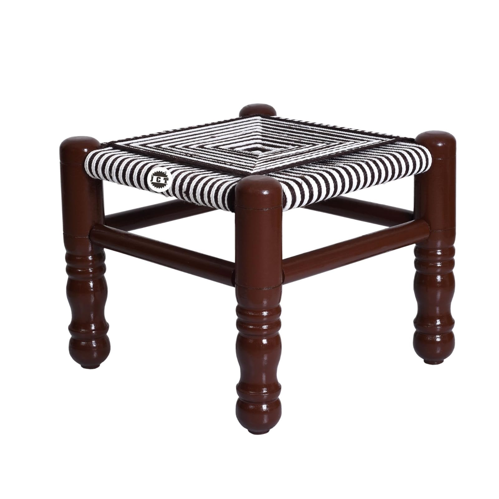JCT Traditional Handicrafts Brown Cotton Rope Wooden Khatli Bajot Stool Charpai Chowki Pidda Mudda