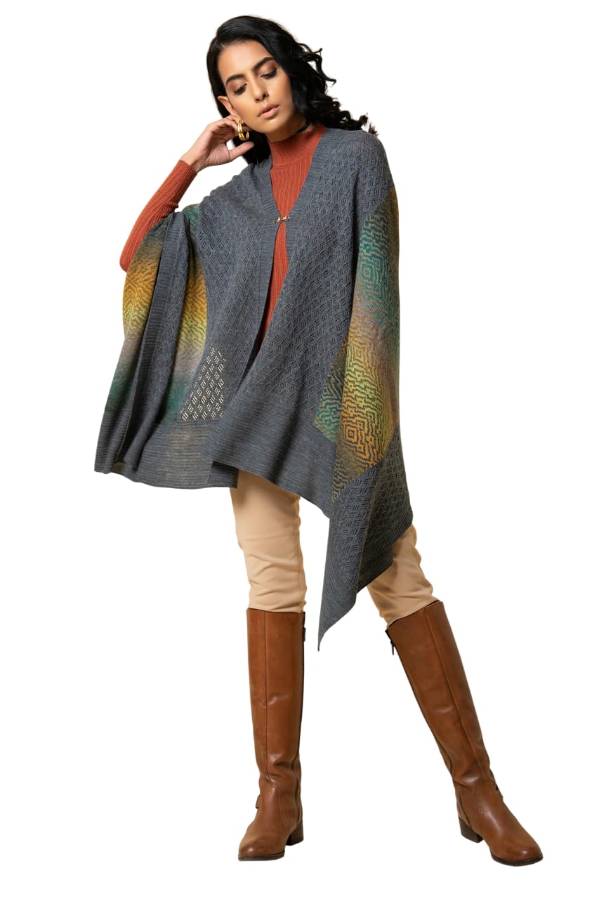 Stylish Wrap for Women | Soft Textured Woolen Shawl | Stylish Layered Outerwear Wrap | Draped Design for Winter Fall Travel | Fashionable Indo-Western Outer Layer, Grey-image-18