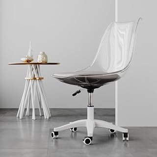 Silla de Oficina sin Brazos, con cojín de Asiento, Silla de tocador elevadora con rotación de 360°, con Respaldo acrílico Transparente, para Oficina en casa,Transparente