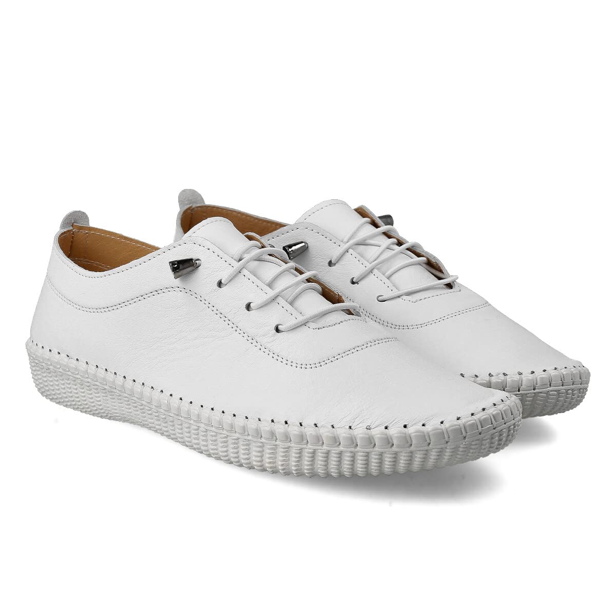 Sneaker Scarpe in Pelle Casual per Donna. Flessibile e Confortevole. Scarpe Sportive Piatte. Lacci Elastiche. Grande comodità. Bianco, Nero, Pelle, Blu Navy, Kaki, Rosso, Beige