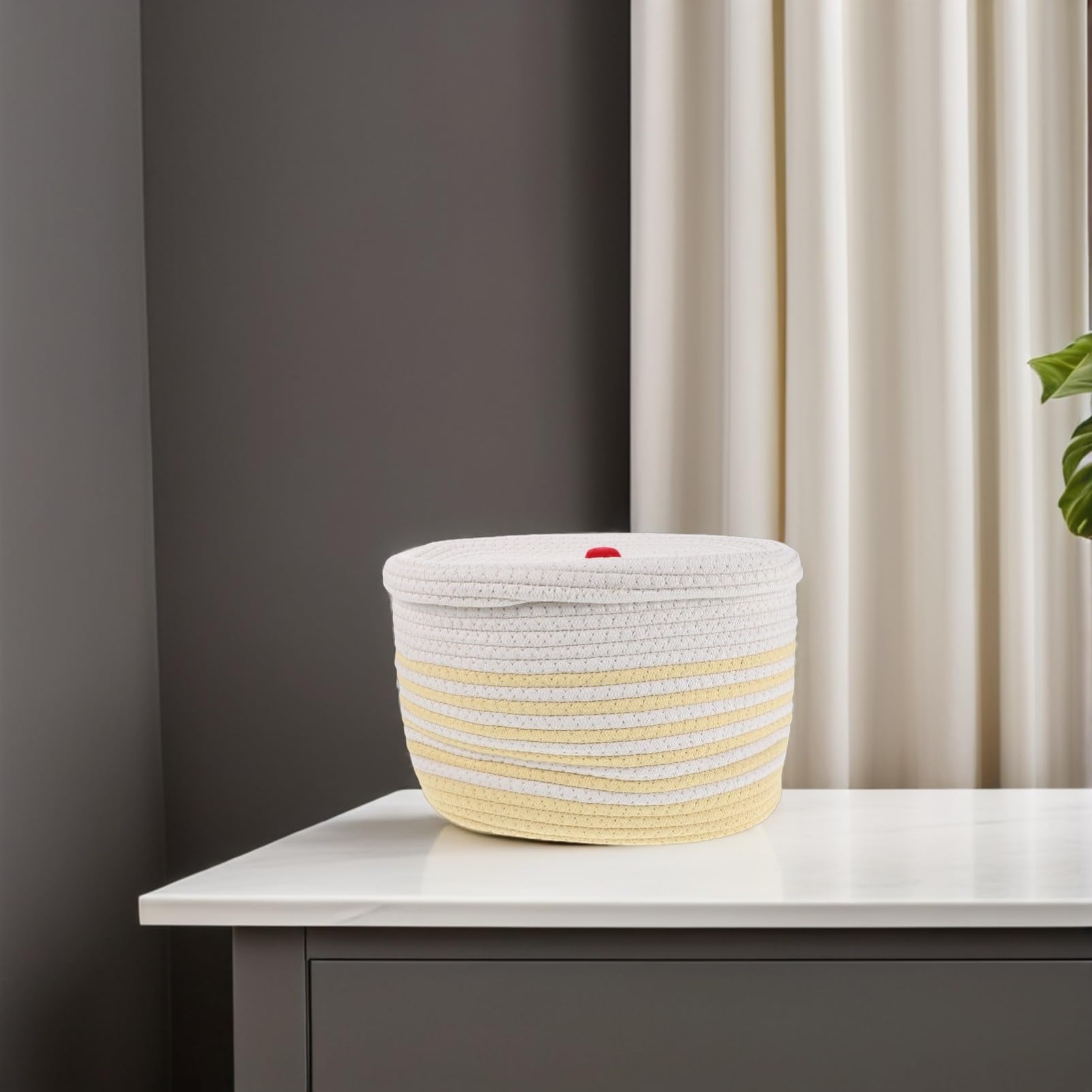 Cesta Porta Oggetti Intrecciata con Coperchio in Cotone a Forma di Cane
