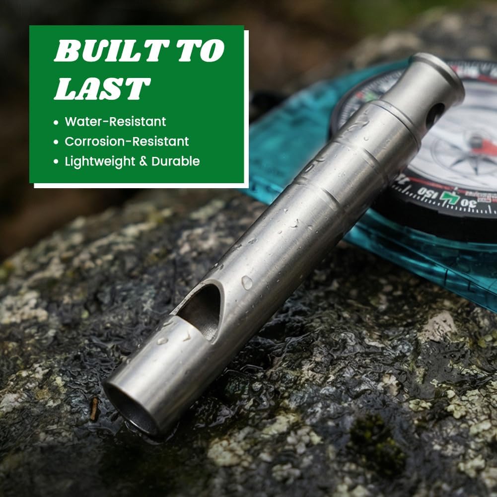 2Pcs Titanium Emergency Whistle Compass with 3 Lanyard, 120db Emergency Safety Whistle Hiking Compass Outdoor Survival Whistles for Hiking Camping Pets Training