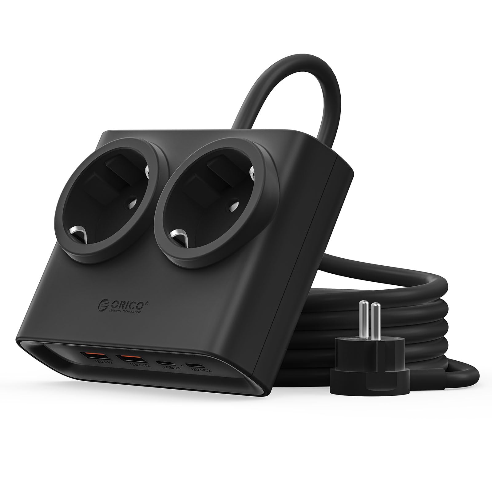 ORICO PD 25W USB C Mehrfachsteckdose 6-in-1 Schwarz, 1,6m Kabel | GaN Technologie, 25W Schnellladung, 2AC, 2USB-A, 2USB-C, 2500W MAX für Büro, Schlafzimmer, Arbeitszimmer & Haushalt