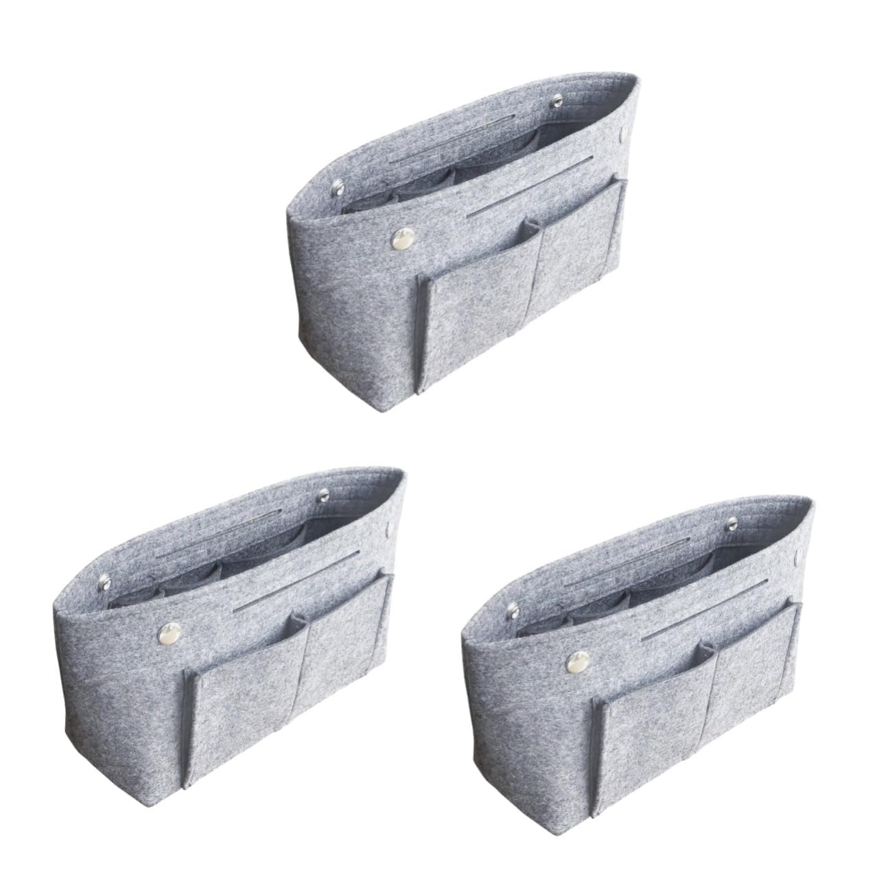 Lot De 3 À Main en Feutre Trousse De Maquillage Trousse De Toilette Portable Capacité Plusieurs Compartiments Gris