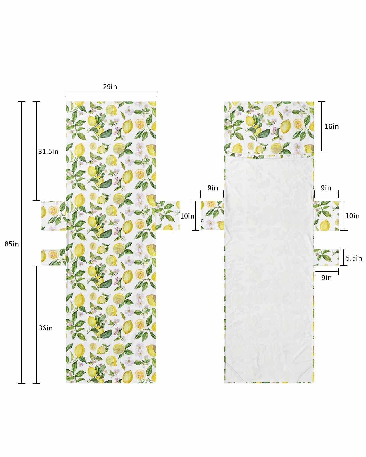 Summer Lemon Beach Lounge Chair Towel Cover, Soft Chaise Lounge Towel with Side Pockets Patio Pool Chairs Cover for Beach/Pool Sunbathing 29x85 Spring Floral Botanical Yellow Fruits