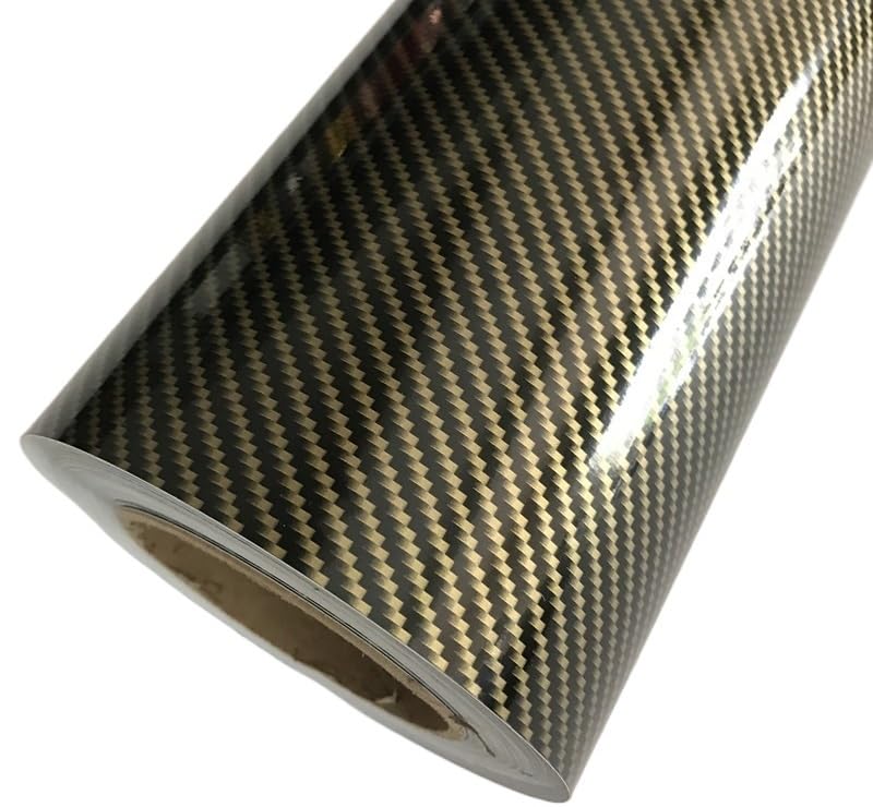 Wrapping Pellicola 50x300 cm Oro Diagonale 2D Fibra di carbonio Lucida Fibra di carbonio Pellicola vinilica Pellicola avvolgente for auto con rilascio d'aria Pellicola Wrapping(Gold Diagonal,50cm x 30