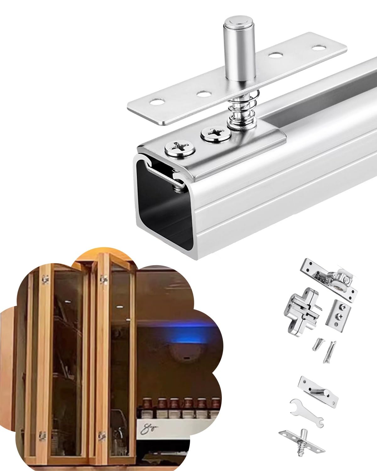 Kit de herrajes para puerta plegable con riel para ahorrar espacio, se adapta a paneles de bolsillo de vidrio y madera, fácil instalación