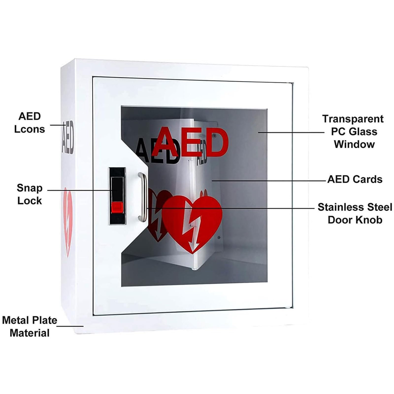 Armadio a parete for defibrillatore semiautomatico esterno (DAE) con sistema di allarme e luce, scatola for defibrillazione cardiaca, valigetta pronto soccorso