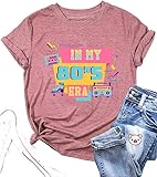 COLORFUL BLING 80s Shirt for Women Novelty in My 80's Era Casual Top Vintage Music Graphic Tee, Rosy, L