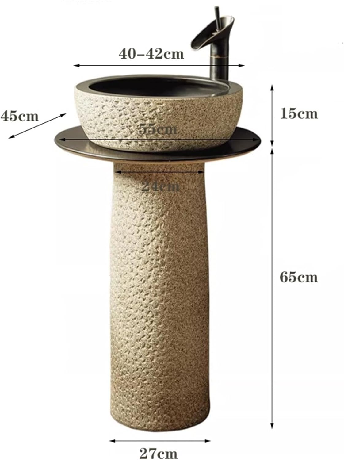 Bathroom Sink Outdoor Vanity Vessel Sink, Courtyard Garden Ceramic Column Basin, Balcony Pedestal Sink Floor Standing Sink Combo, Easy to Clean Pedestal Sink,A-One Size