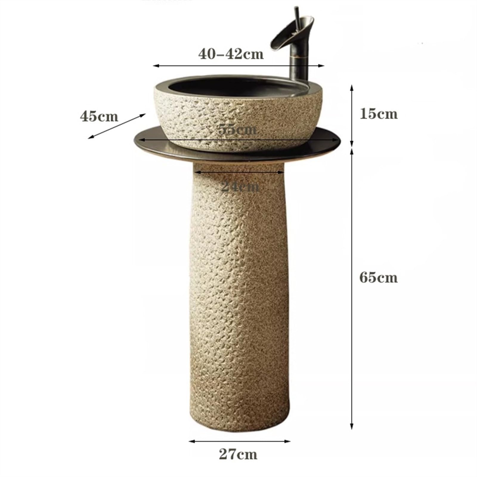 Fregadero de tocador para exteriores, lavabo de columna de cerámica para patio, jardín, balcón, combo de pie, fácil de limpiar, talla A, B-One Size