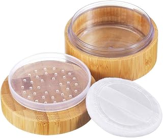 1Pk (30ml/1oz) Bamboo Empty Loose Powder Puff Case Container With Soft Sponge Puff and Sifter Lids Refillable Face and Baby Skin Care Talcum Powder Storage Holder For Travel Home Daily Use