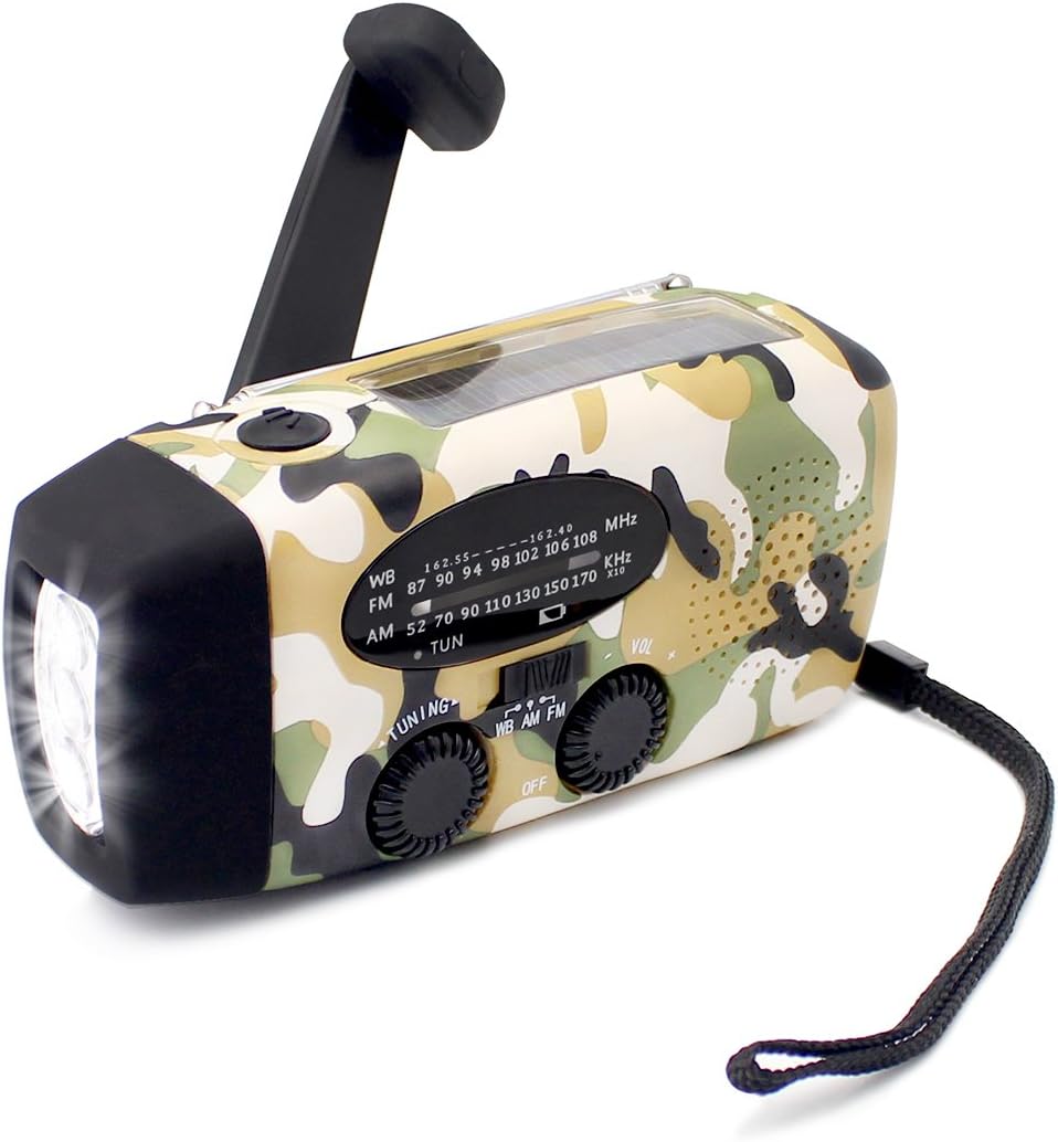 【Upgraded Version】 Bearham Portable Emergency Survival Radio Self Powered Solar Hand Crank Radios AM/FM/NOAA Weather Radio 3 LED Flashlight 1000mAh Power Bank Phone Charger