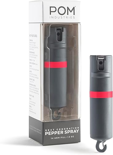 POM Pepper Spray Flip Top Snap Hook Máxima resistencia OC Spray Autodefensa Diseño táctico compacto y seguro Liberación rápida de llave 25