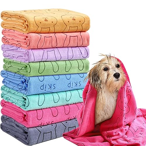 8 Pcs Dog Drying Towels, 55'' x 28'' Microfiber Absorbent Pet Bath Towels for Dogs, Cats, Quick Drying Puppy Grooming Towels, Soft, Durable, Colorful for Bathing, Grooming, and Travel