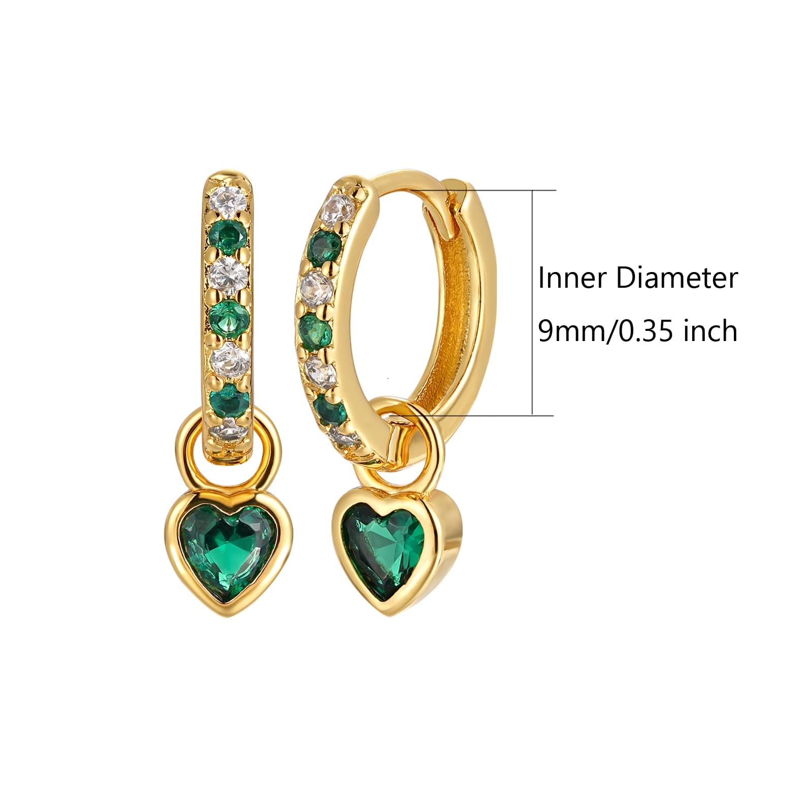 Orecchini Cerchio Oro Per Le Donne Orecchini Verdi Con Verde Cuore Goccia Oro Placcato Orecchini Dorati Ipoallergenico Cubic Zirconia Pendolo Verde Gioielli Per Le Ragazze