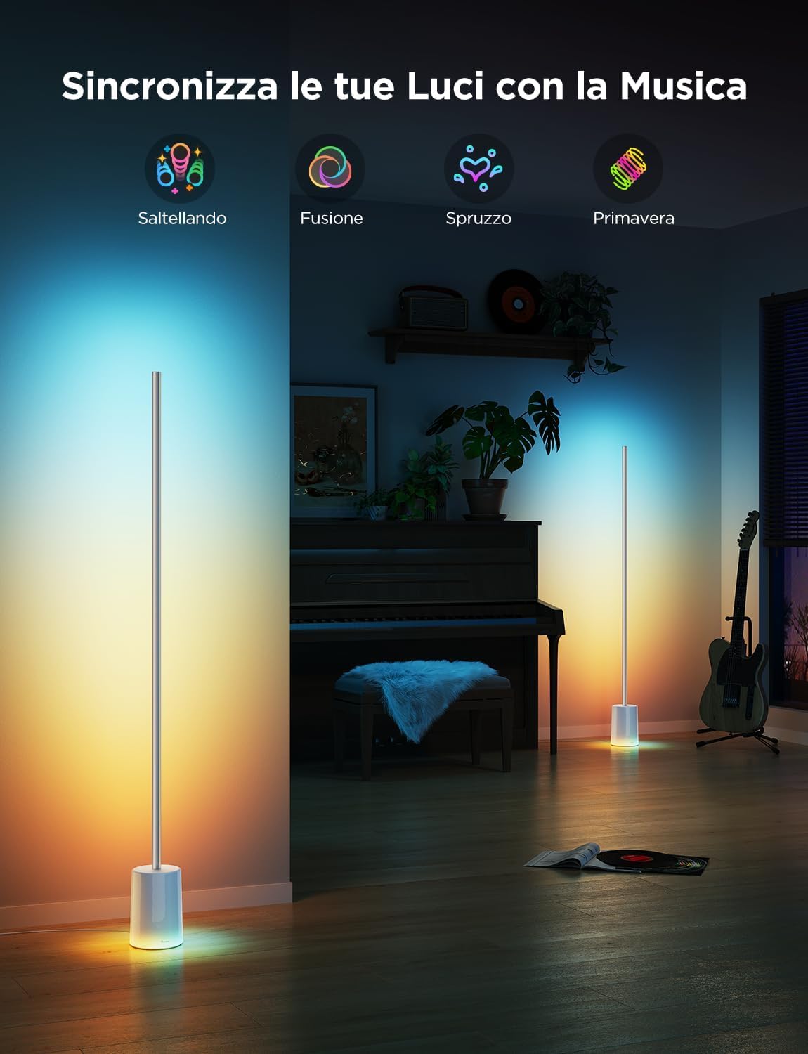 Govee Lampada da Terra RGBIC, Luci LED Compatibile con Alexa e Matter, 152cm Luci Dimmerabile con Telecomando e APP, Sinc Musica, 82 Modalità Scena, Lamp Comodino, Camera da Letto e Salotto, Grigio