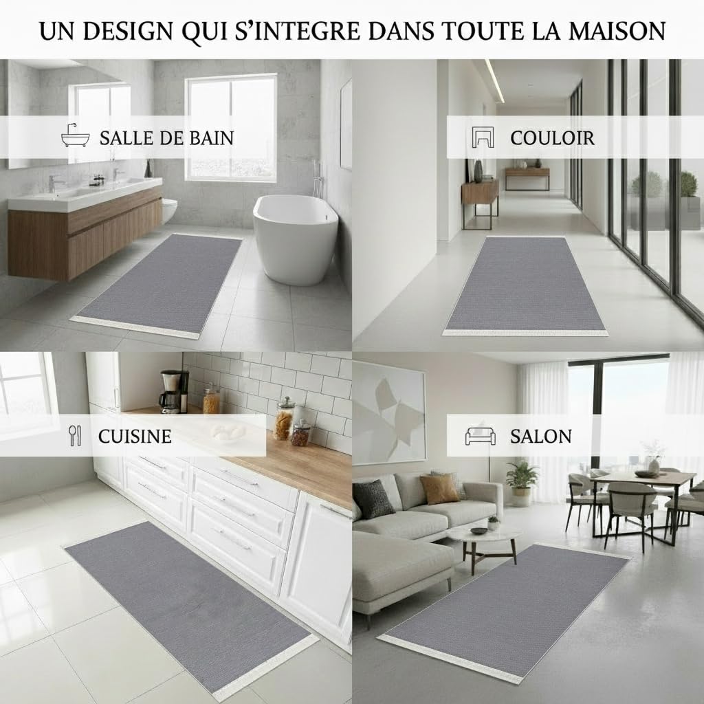 Jimri Tapis de Couloir - Tapis pour Salon, Chambre, Cuisine, Chambre d'enfant, Salle de Bain - Boho Kelim - Gris Clair, 80 x 150 cm