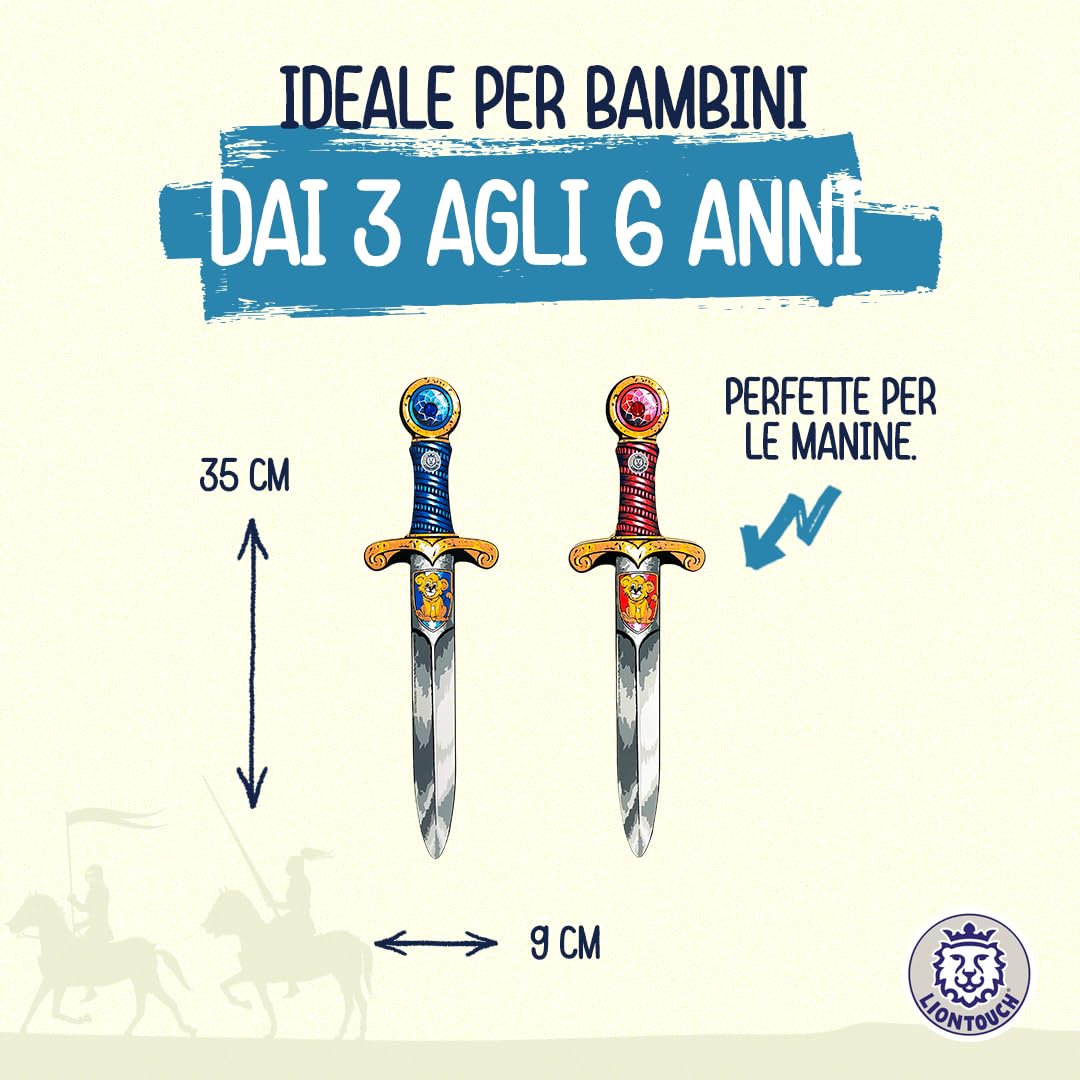 Liontouch - Set 2 Pugnali con Leoncino in Gommapiuma, Blu/Rosso | per Bambini età 3-6 - 35 Cm | Pugnale Medievale Tascabile con Gemma per Giochi di Ruolo | Accessorio Sicuro per Costumi da Cavaliere