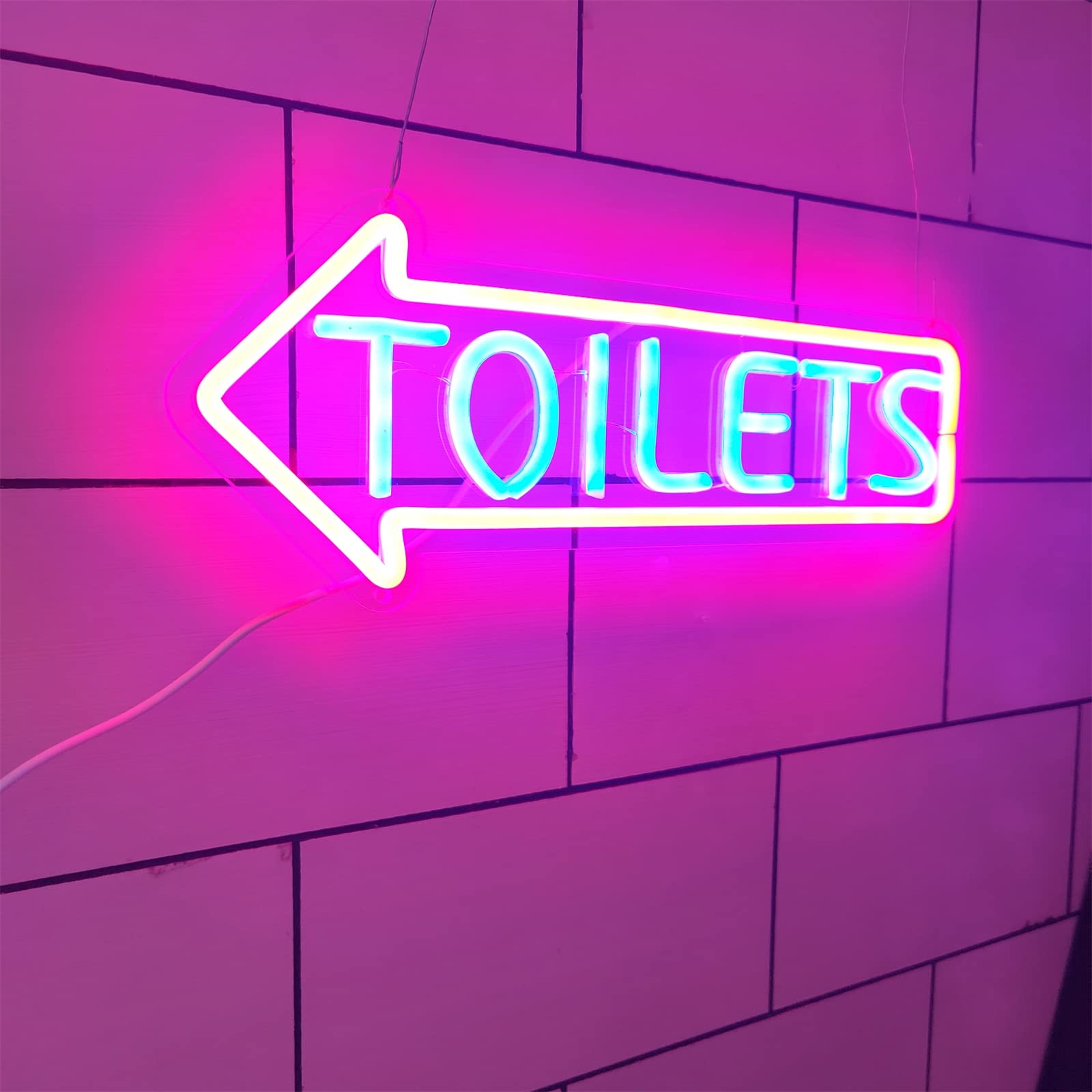 Letrero de neón LED con flecha para inodoro, indicador de entrada de baño, luces de neón, letrero luminoso para colgar en la pared, luces nocturnas,Left,50x19cm