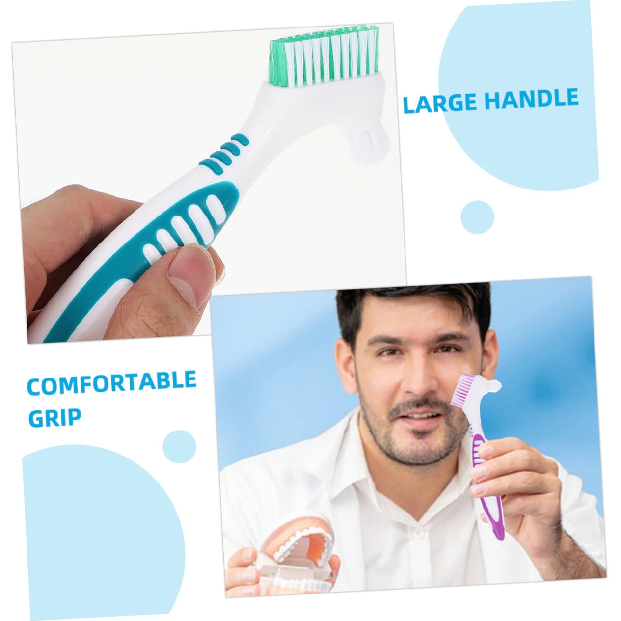 KOMBIUDA 20pezzi Spazzole Per Dentiera Con Manico Antiscivolo Di Spazzolini Per Igiene Orale Pulizia Dentiere e Protesi Morbide Setole Per Gengive Sensibili Colori