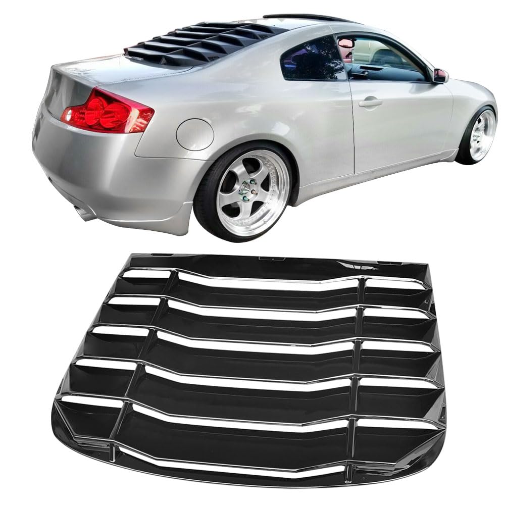 IKON MOTORSPORTS, Rear Window Louver Compatible with 2003-2007 Infiniti G35 Coupe, Gloss Black Sun Shade Cover Vent ABS, 2004 2005 2006