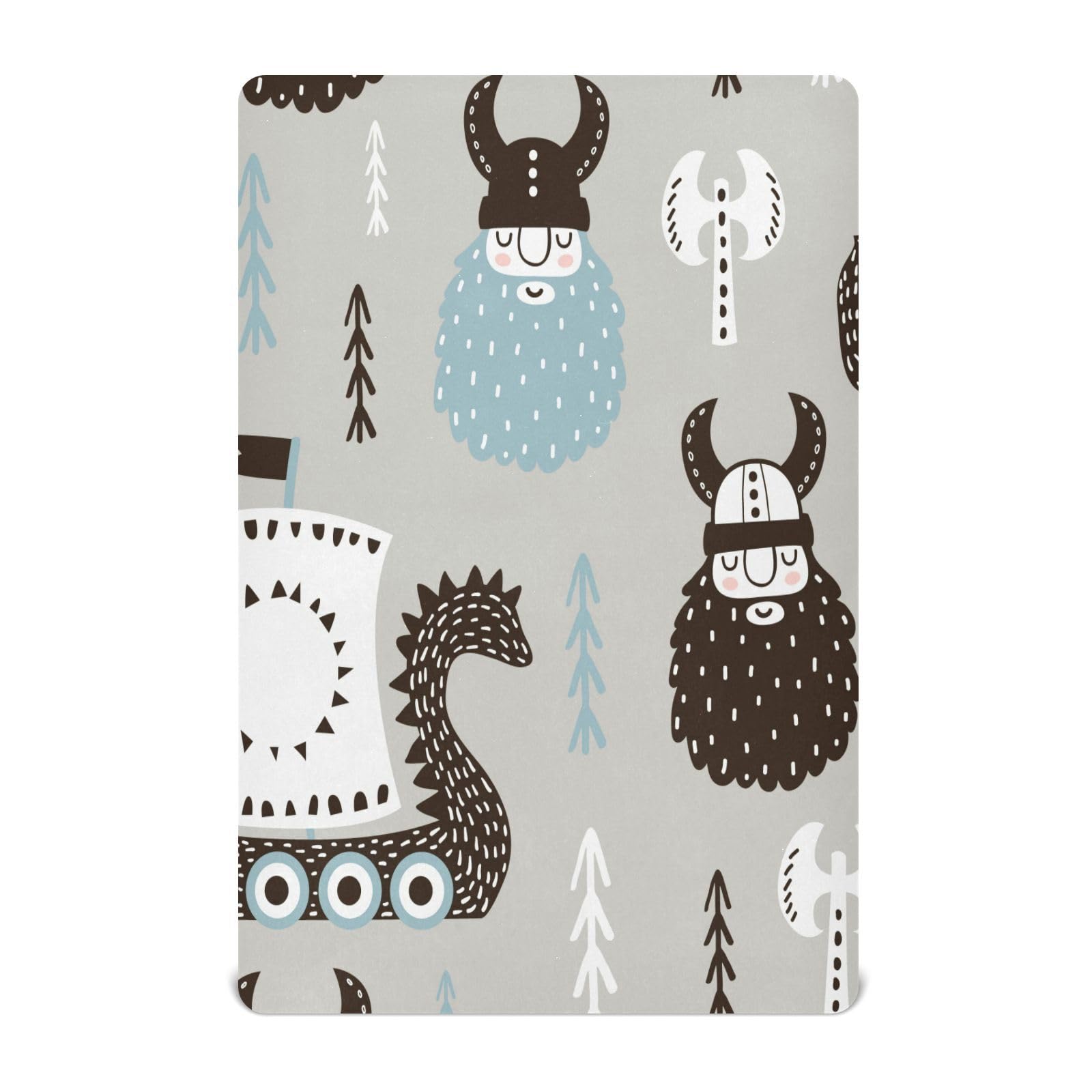 YEGAME Viking Boat Grey Fitted Crib Sheets for Unisex Baby, Soft and Breathable Portable Mini Stretchy Crib Sheet for Standard Crib and Toddler Mattresses, 52 * 28 Inch