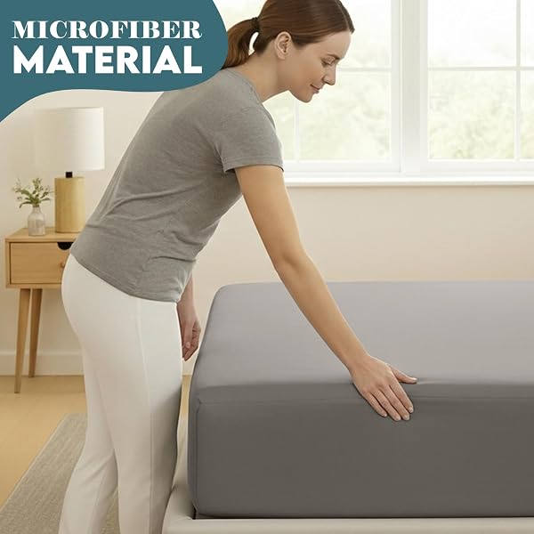 Moonlight Bedding King Size Fitted Sheets 40 Cm Extra Deep Pocket Grey Bed Sheets 16 inch Ultra Soft Bottom Sheet Brushed Microfiber Breathable Shrinkage and Fade Resistant - 5