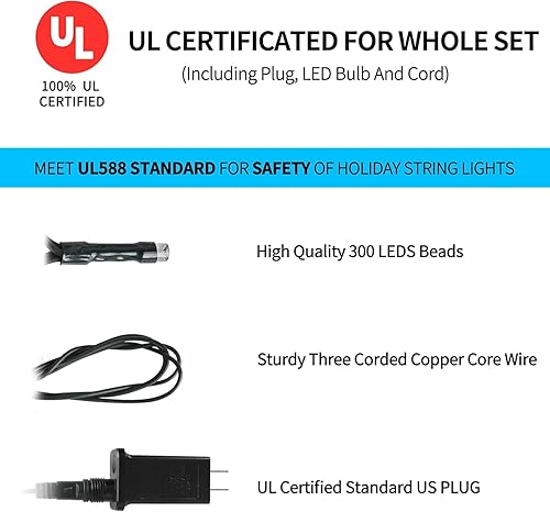 Miniatura 8 de 1000 luces LED de Navidad de 328 pies para interiores y exteriores, 8 modos para decoración de fiesta de árbol de Navidad, 100% certificación UL