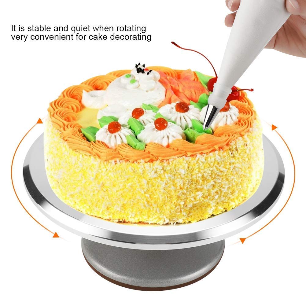 Ejoyous 12 Zoll Tortenplatte Drehbar Edelstahl, Doppelwellen Tortenständer Kuchen Drehteller Cake Turntable Decorating für Backen Gebäck Zuckerguss für Restaurant Dessertladen