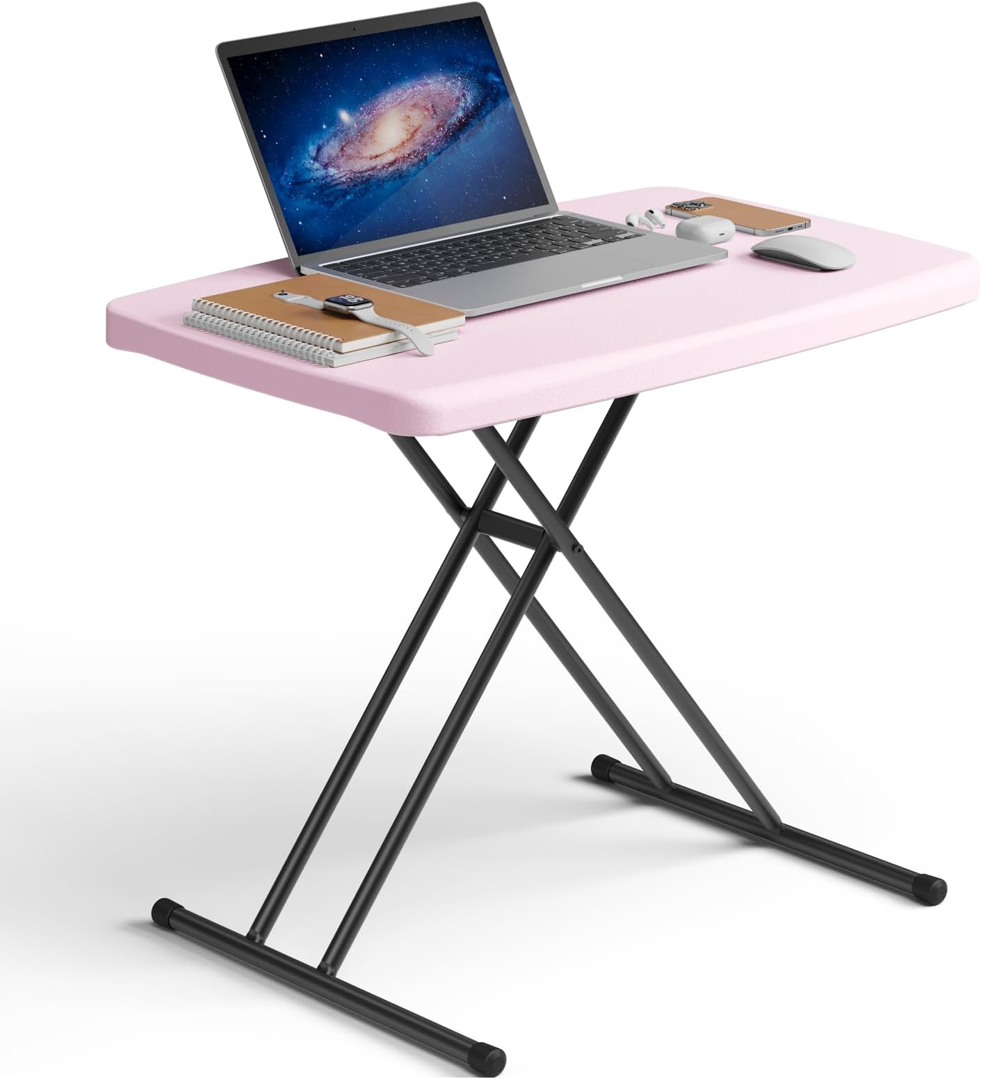 Folding Table 30 Inch - Small Desk Adjustable Height TV Tray for Laptop, Couch, Camping - Heavy Duty Utility Foldable Table for Small Spaces, No Assembly Required, Granite (Pink)