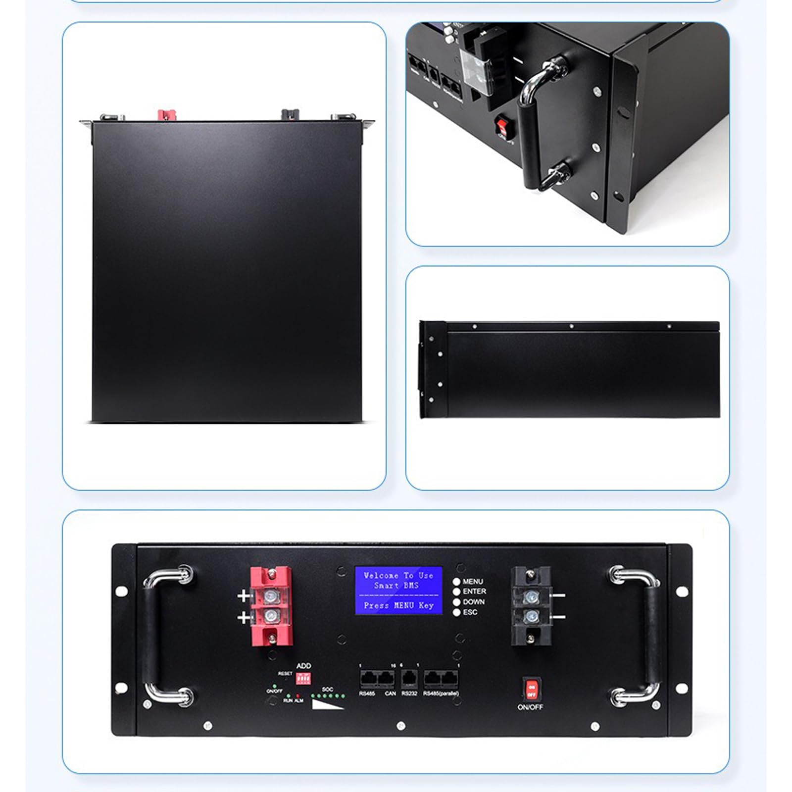Batería Litio LiFePO4 51,2V 50AH BMS integrada 100A con Pantalla LCD Máx. Salida de Potencia 2560W más de 4000 ciclos para Aplicaciones de Sistema Solar/Fuera de la Red