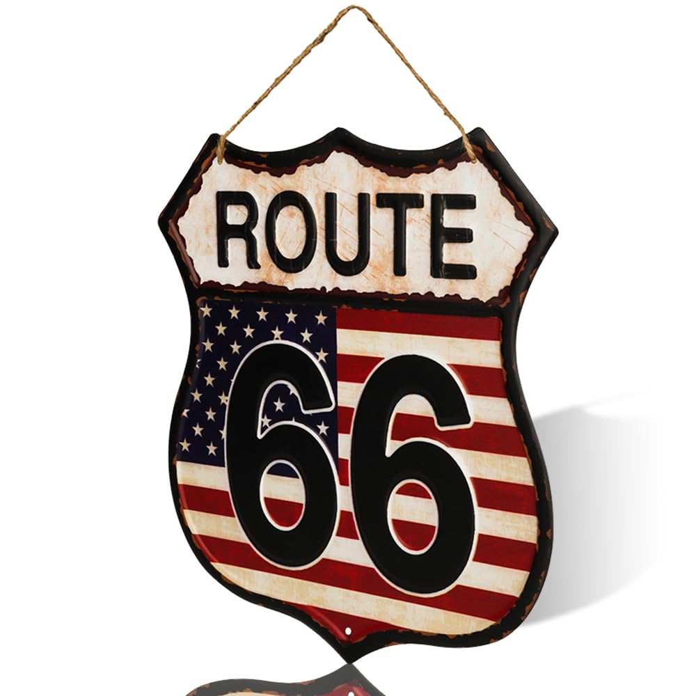 Targa Metallica Vintage Route 66 Map - Decorazione Parete Stile Americano Per Garage E Camera Da Letto