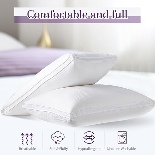 Miniatura 6 de Almohada de plumón de ganso  Almohada compartida tamaño Queen, paquete de 2 unidades, diseño de tres capas, sin plumón, adecuada para personas que