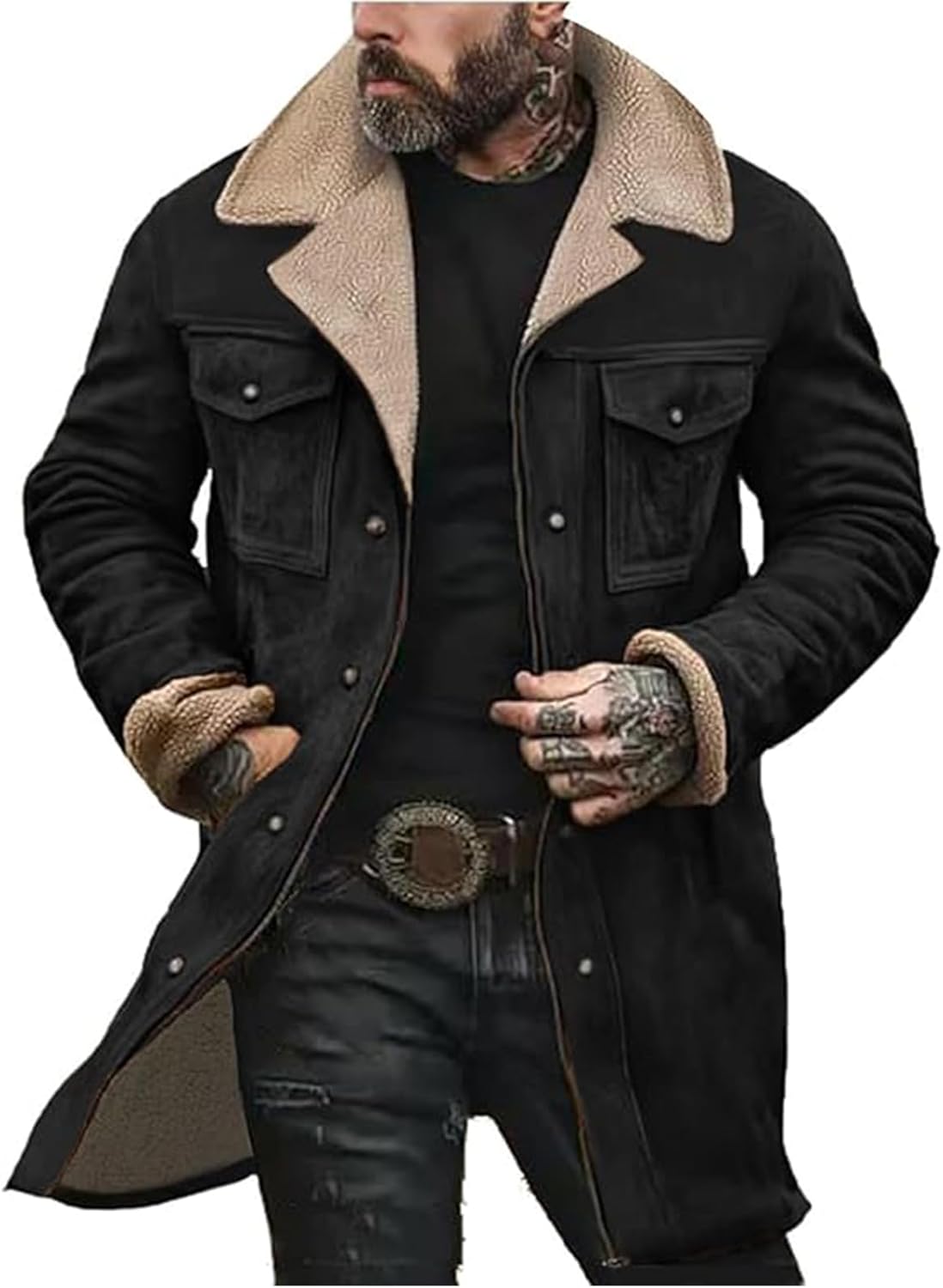 Western Cowboy Vintage Faux Suede Jacket,Retro Mid Length Coats,Mens Overcoat,Casual Retro Tops,Casual Stylish