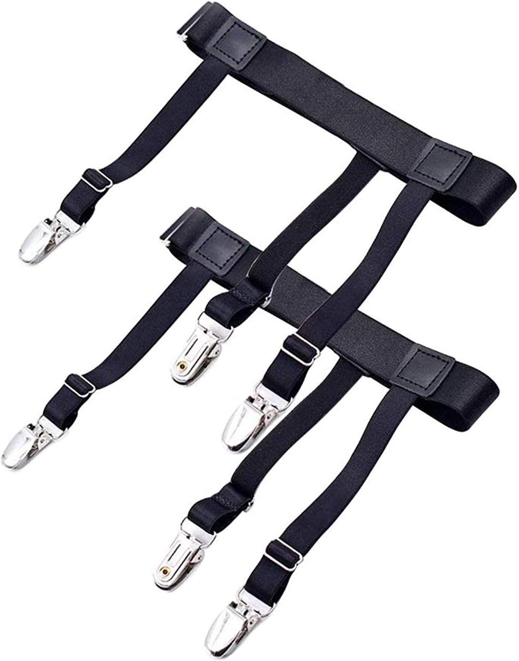 Men's Shirt stay Tail Plastic Closure Locking Clamps Elastic Straps Belt Holder (Black Metal)
